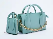 NEW ZARA MINI‎ CROSS-BODY BAG BLUE CHAIN WITH DETACHABLE MINI BAG