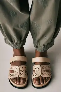 Anthropologie Bibi Lou Cutout Slide Sandals tan NWT