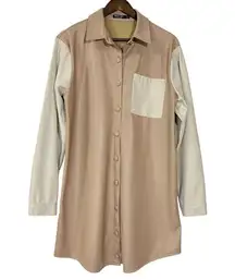NASTY GAL Dress M(8) Faux Leather Knee Length Shirt Button Down Color Block READ