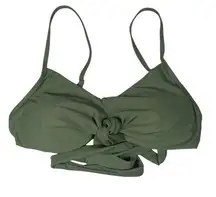 Knot Bikini Top Olive Green Tie Front Swim Top Adjustable Straps Size L