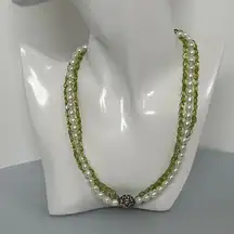 925 sterling silver real pearls Pearl and Green Citrine Bead Necklace