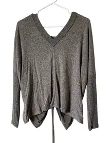 Lulus gray casual drawstring cinched vneck classic sweater pullover comfortable