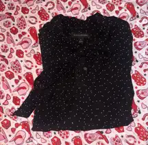 Banana Republic Size Small Women Tie Front Black & White Polkadots Blouse button