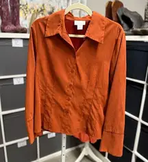 Worthington Vintage Top Womens Rust Faux Suede Button Front Western Buckstitch