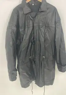 Vintage 90S Black Leather Fields Coat Mens XL toggle Closure, Leather Jacket