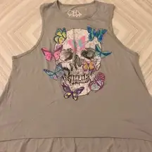 Chaser Grey Skull & Butterflies Tank Top