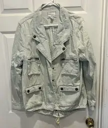 Forever 21 Jean Jacket Womens Size‎ Large Over Sized Coat Railroad Stripe Shirt