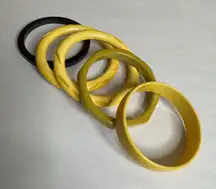 Vtg Bakelite Bangle Bracelets Craved Yellow Green TESTED‎ MCM Retro Spacer Corn