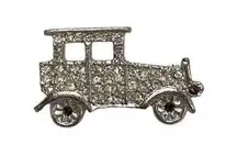 Vintage 1980's 1-1/2" Silver Tone Rhinestone Encrusted Vintage Car Brooch