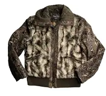 Regent Park Womens Large‎ Faux Fur Brown Metallic Gold Coat Jacket Shiny Animal