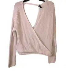 Moon & Madison Surplice Faux Wrap Sweater Tan Blush Medium