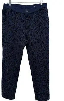 Soft Surroundings | Women's Navy Blue Flocked Baroque Pants | Size: M