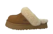 UGG Disquette Suede Sheep Skin Slip On Closed Round Toe Platfrom Clog Slippers 8