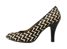 Sofft Womens Heels Pumps Size 10M Cow Hair Leather Cream‎ Brown Zig Zag Striped