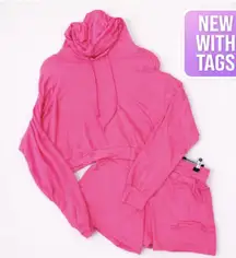 ELAN Pink Cropped Hoodie & Shorts Lounge Set | Hot Pink | Size Large | NWT