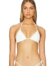 frankie's bikinis  Zeus Cotton Swim Bikini Top in White Sz M