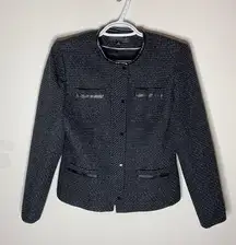 Anne Klein tweed faux leather trimmed jacket sz 2P