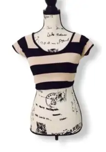 Forever 21 Cream & Black Striped Scoop Neck Crop Top - Size S