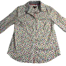 Talbots Heart Print Button Down Shirt Long Sleeve Career Casual‎ Petite Small