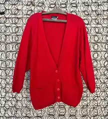Vintage Espresso red cotton button down granny cardigan sweater