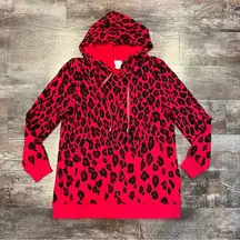Chicos Zenergy Bright Red Cheetah Print Hoodie With Pockets Size 0