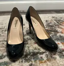 LK Bennett black patent leather round toe pumps