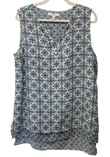 Fever Floral Sleeveless Top - Blue and Pink size L