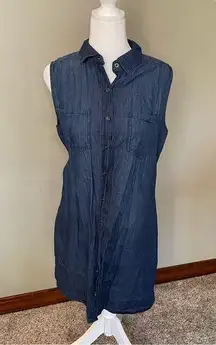 Wax Jean  Sleeveless Button Up Dark Wash Denim Dress Medium