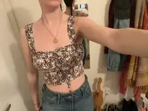 PacSun cropped brown and white floral print top