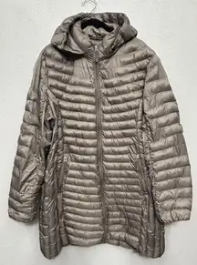 HEATKEEP Packable Down Puffer Jacket Womens XXL 2XL Taupe Tan Full Zip Coat
