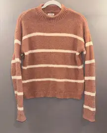 Thread & Supply pink and Cream Striped Mock neck sweater cozy snuggle warm