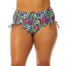 Salt + Cove Plus Size Leopard Love Side-Cinch Bikini Bottoms Colorful 1X