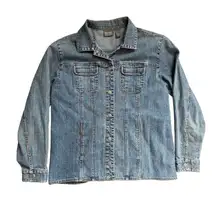 Additions by Chicos Denim Shirt Jacket Button Front Long Sleeve Jean Top Size 1