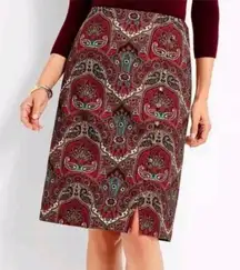 Talbots Opulent Paisley Side Button Faux Wrap Skirt