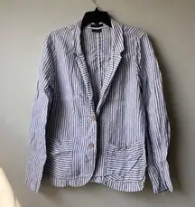 Tahari 100% Linen Blazer Jacket Blue White Striped Size Medium Coastal Nautical