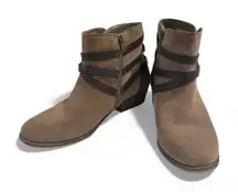 White Mountain Jitter Taupe Ankle Bootie Women 9.5M Suede Leather Zip Buckle