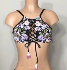 Kenneth Cole Reaction hi-neck floral bikini top.