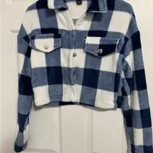 Blue and White Plaid Cropped Jacket