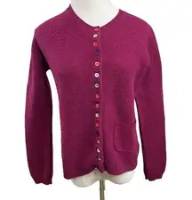 Merino Wool TABITHA WEBB Dusty Rose Pink Knit Cardigan Colorful Buttons Size Med