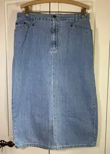 Vtg Denim Midi Skirt Sz 16 Y2K 90s Comfort Elastic Back Slit St Johns Bay