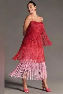 Anthropologie Letmebe Vanessa Ombre fringe pink dress