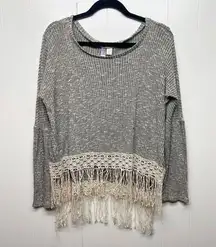 Alya Bohemian Speckled Women's Pullover Knit Fringe Sweater Size Small Western