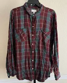 Lucky Brand Plaid Flannel Button Up Shirt XL Loose Fit Grunge Layering Shacket