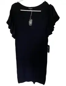 Express NEW black ribbed ruffle short sleeve sweater dress small