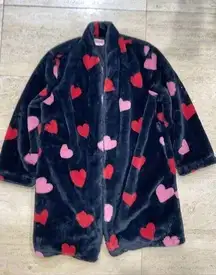 Kate Spade New York Pink Red Heart Blue Short Robe S‎ XS Blue No Belt