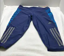 Adidas Womens Supernova 3 Stripes Cropped Leggings Navy Blue S