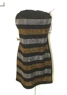 Vintage brand Bongo club dress black, gold, silver with bling size L Y2k