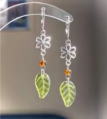 quality Czech glass beads & flower  fairy boho cottage whimsical dangle earrings 💐🍃