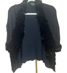 VTG Colette Mordo Black Sweater Velvet Ruffle Detail Women’s Size S