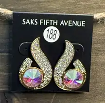 Saks‎ Fifth Avenue Apostrophe Multicolored Rhinestone Earrings Pierced NWT